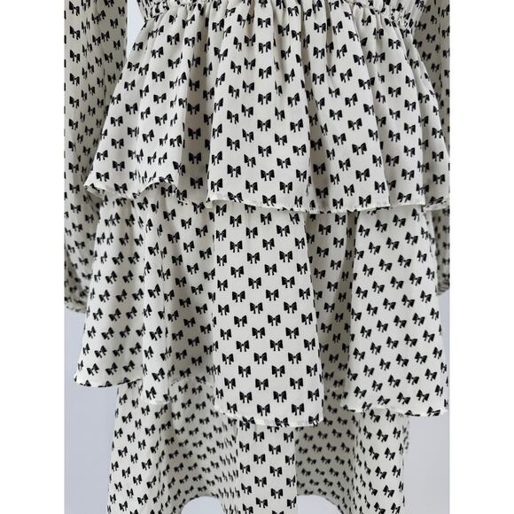Maje Rinala Ivory Black Bow Ruffle Dress Mini Knee Length Long Sleeve 40 8 M - Picture 7 of 16